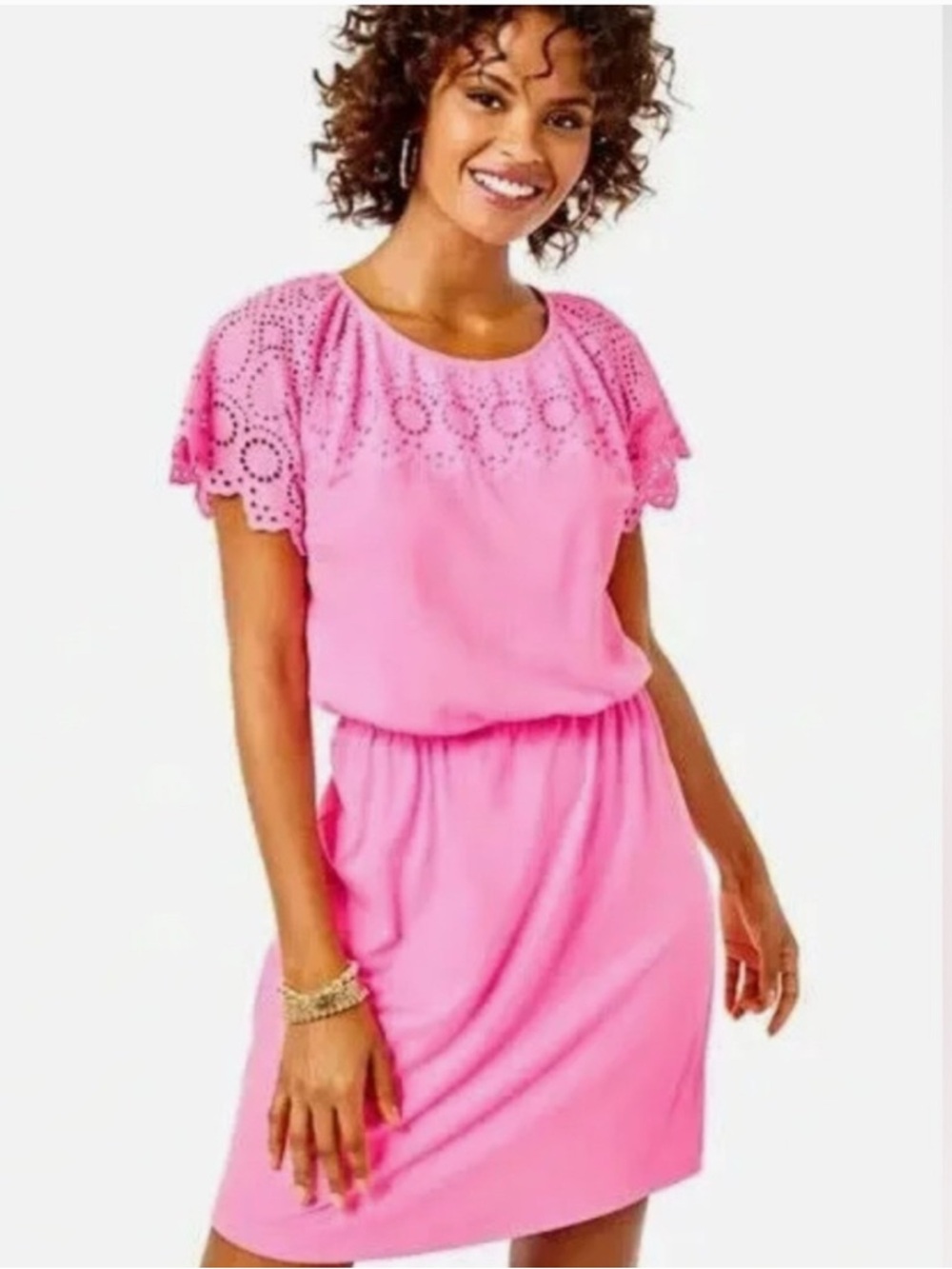 Lilly Pulitzer Pink Eyelet-Sleeve Casual Dress